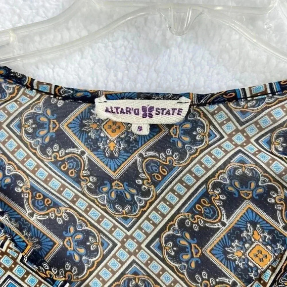 VTG Altar'd State Top S Paisley Print Sheer Bell Sleeve Cottagecore Medieval - Picture 3 of 12